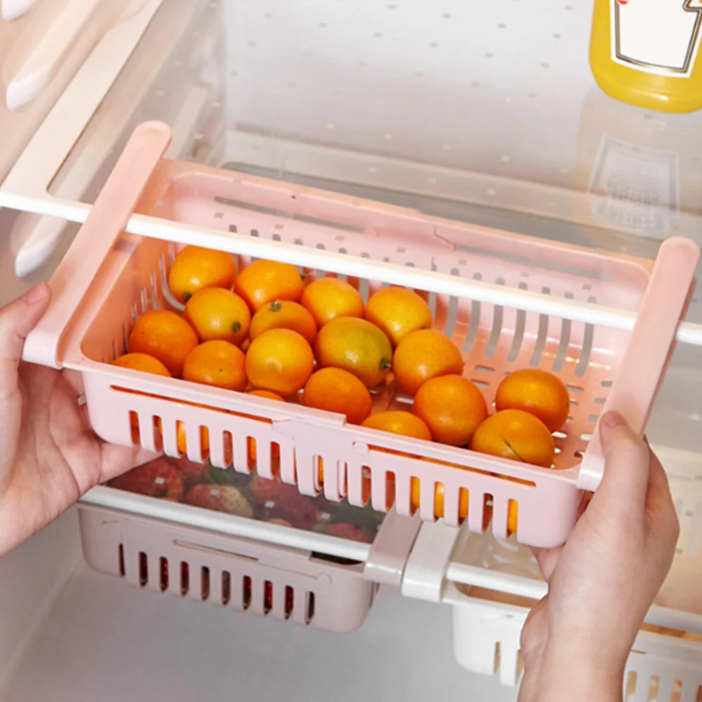 1pc Adjustable And Stretchable Fridge Organizer Fresh Spacer Layer Storage Rack Drawer Basket Refrigerator Pull-Out Drawers