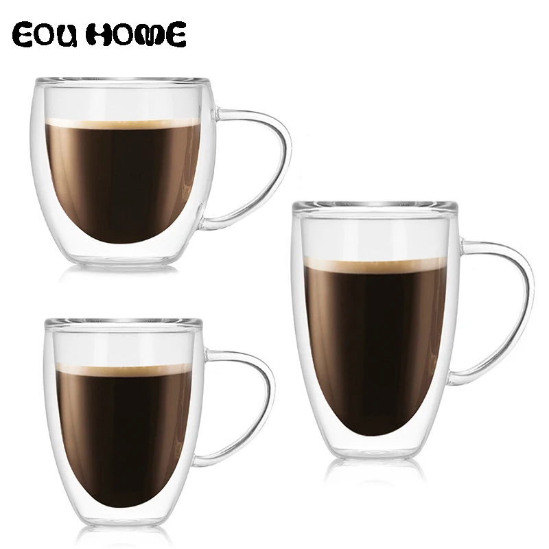 

High Borosilicate Insulation Double Wall Glass Tea Coffee Milk Cocktail Mugs Insulated Clear Glasses Whiskey Drinkware