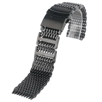 

Stainless Steel Solid Link Mens Watchband + 2 Spring Bars Cool Luxury Men Shark Mesh Bracelet Black 20/22/24mm Watch Band Strap