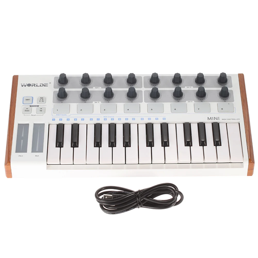 WORLDE Midi Keyboard Midi Controller TUNA 25-Key USB MIDI Keyboard Controller 8 RGB Backlit Trigger Pads with 6.35mm Pedal Jack