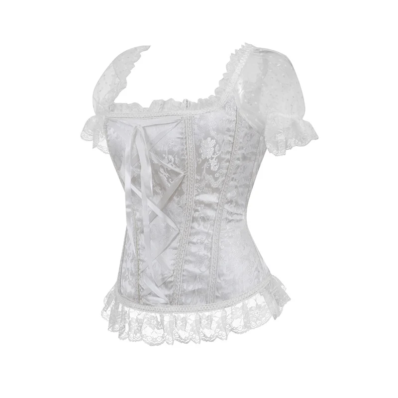 

Lace Up Zipper Short Sleeves Bridal Sexy Korsett For Women White Gothic Corset Victorian Corsets And Bustiers Wedding Corsage