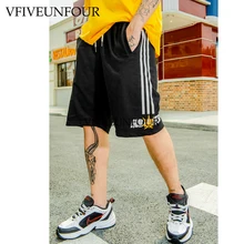 VFIVEUNFOUR сторона печатных полосой Лето г. Модные для мужчин хип хоп шорты для женщин эластичный пояс шорты по колено уличная