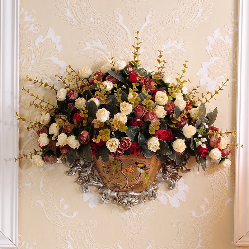 

Europe Retro Home Hanging Vase Decoration Crafts Decoration Wall Fake Flower Spot Livingroom TV Background Mural Art Accessories
