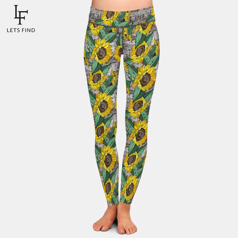 

LETSFIND New Arrival Sunflower Design Digital Printing High Waist Leggings Fashion Women Fitness Plus Size Ankle-Length Leggings
