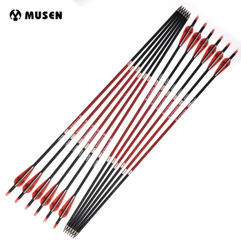 

12/24pcs Spine 500 Carbon Arrows 30 Inches OD 7.8mm with 2 Red 1 White Feathers Replaceable Arrowhead for Recurve Bow Hunting