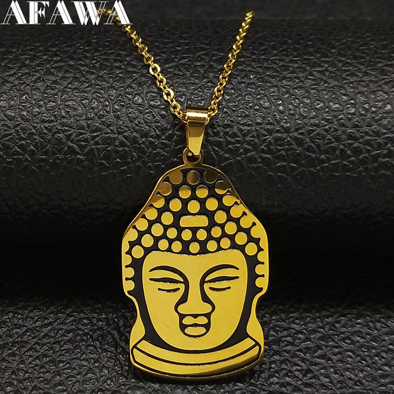 

2019 New Fashion Buddha Stainless Steel Necklaces for Men Black Gold Color Statement Necklace Jewelry acero inoxidable N18780