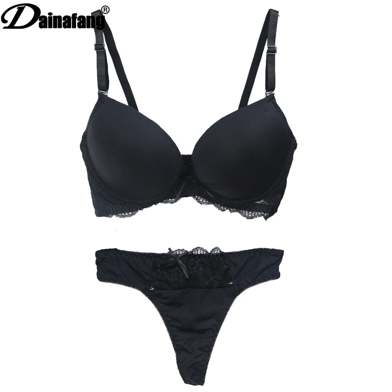 

2019 New Sexy Bra Set 3/4 Cup Three Hook-and-eye Cotton Polyester Push Up Bra Set Solid Bow Decorative Lace Lingerie Set T3257-3