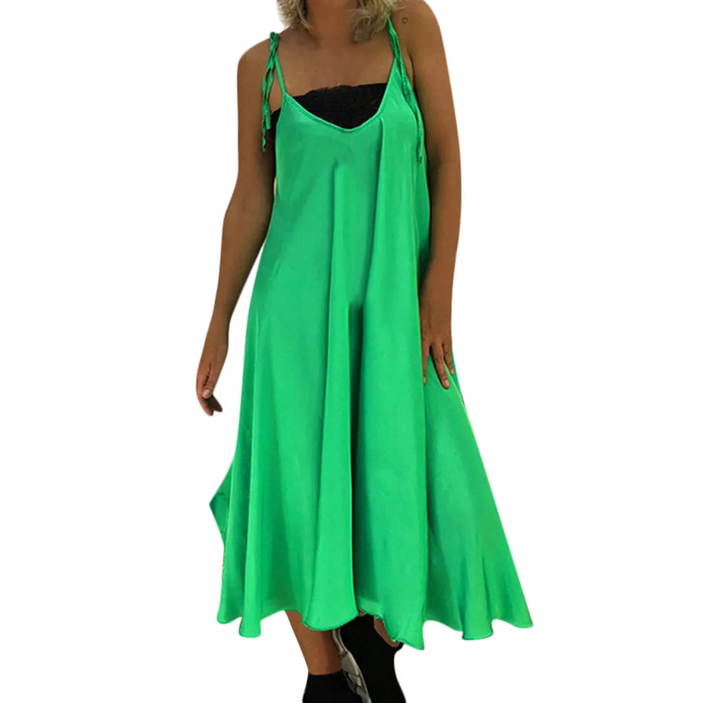 Женские платья, Boho, без рукавов, с оборками, Бандажное, свободное, на бретельках, макси платье, женское,, Ретро стиль, летнее, длинное платье, vestidos - Цвет: Зеленый