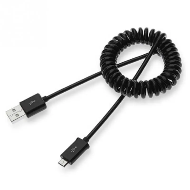 2 шт./лот, черный/белый ABS пружинный кабель для расширения USB 2,0, кабель для зарядки и передачи данных, универсальный кабель для V8 устройств, сотовых телефонов - Цвет: Черный