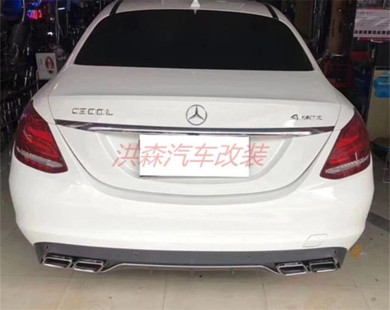 For Mercedes Benz W205 C Class C180 C200 C260 C300- Rear Lip Spoiler& Exhause High Quality PP Bumper Diffuser