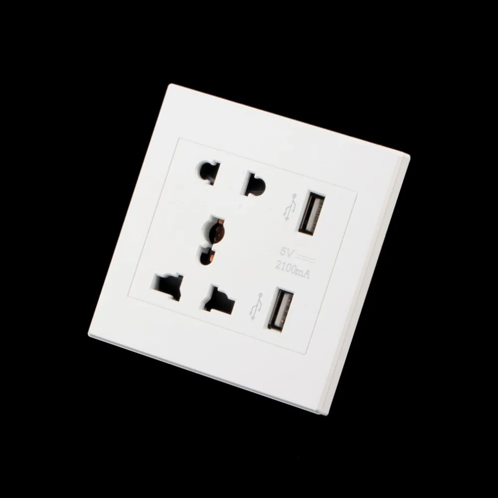 

1pc Dual USB Port Electric Wall Charger Dock Socket Power Outlet Panel Plate White