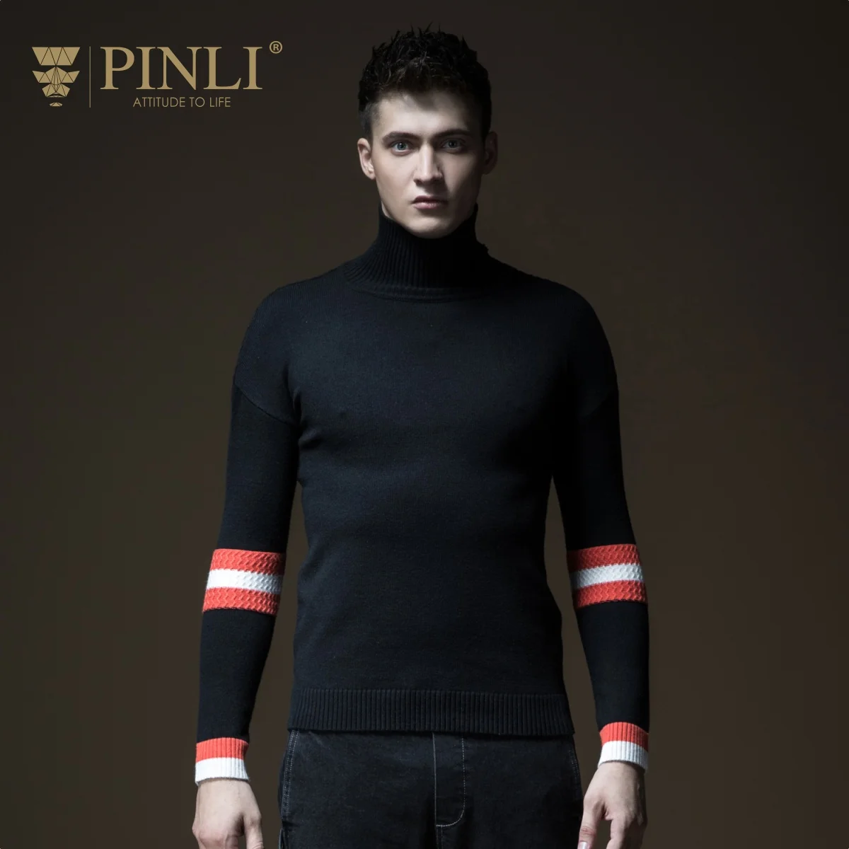 

2019 Men Sweater Sweater Pinli Pin Li Autumn Men's Knitted Crash Color Shoulder Down Body Cultivation Turtleneck B183210157