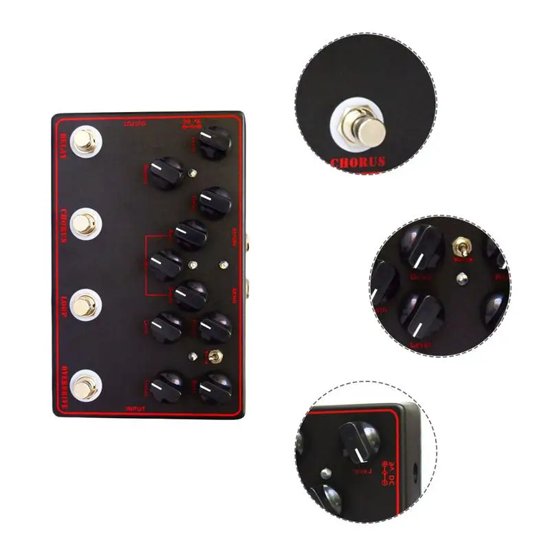4 en 1 Guitarra efectos integrados retardo + Chorus + lazo + Overdrive Guitarra efecto Pedal Guitarra eléctrica parte y accesorios