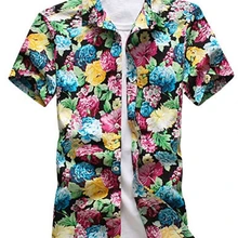 GOUHAI Новинка цветочный короткий рукав приталенная Мужская рубашка хлопковый Повседневный для мужчин рубашки плюс размер Social Camisa Social Masculina