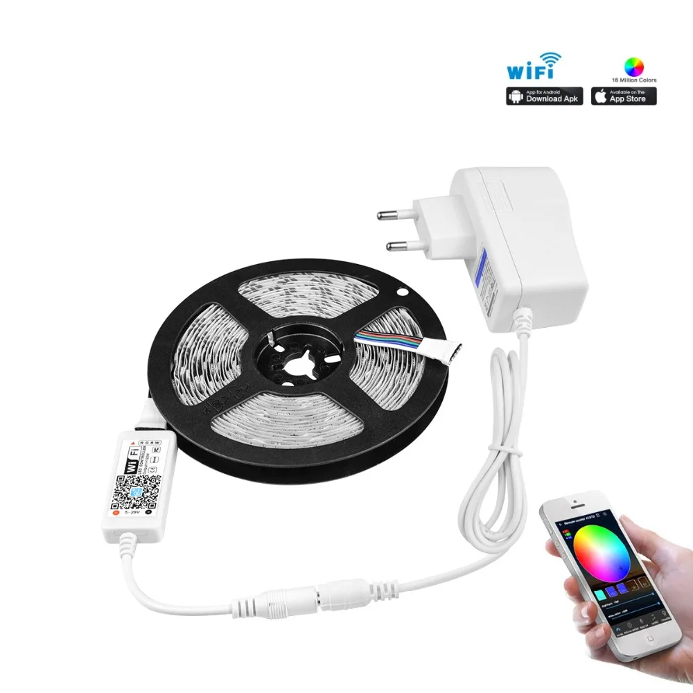 

LED Under Cabinet light WIFI Control RGB RGBW RGBWW 5M 5050 LED Neon Ribbon lamp Tape Wireless WIFI Controller 12V Power Adapter