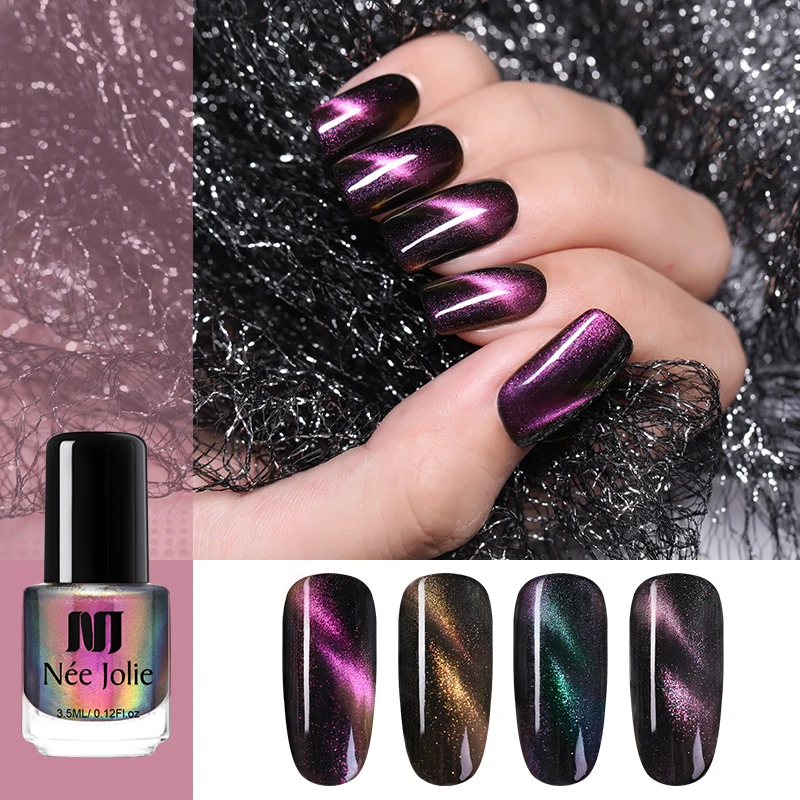 

NEE JOLIE Cat Eye Nail Polish 3.5ml Chameleon Magnetic Nail Art Varnish Magnet Nail Polish Black Base Needed Varnish DIY Design