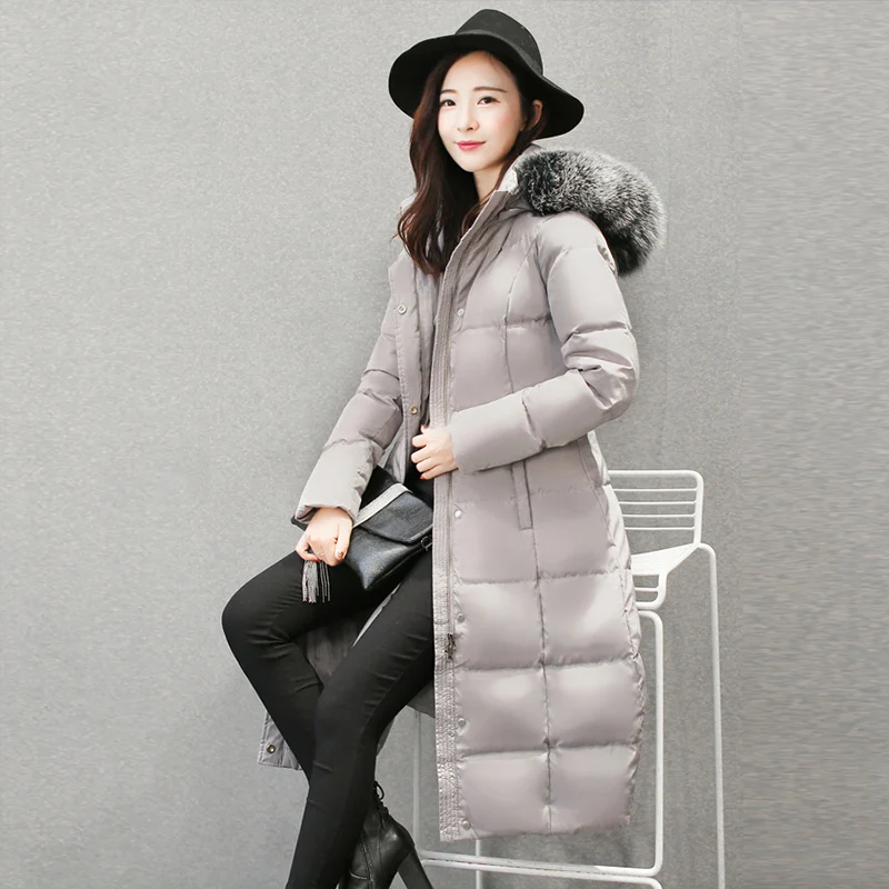 2018 New Women Down Coat Faux Fox Fur Collar Hooded Down Jacket Long Outerwear Solid Color Zippered Thick Warm Winter Coat OK964 2018 New Women Down Coat Faux Fox Fur Collar Hooded Down Jacket Long Outerwear Solid Color Zippered Thick Warm Winter Coat OK964