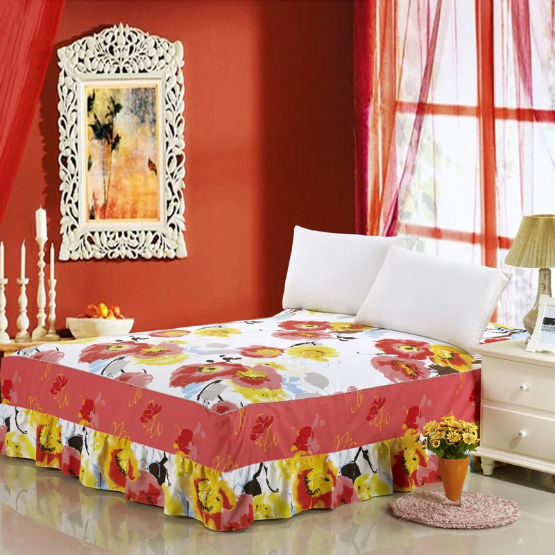 Pure Cotton Ruffled Drop Full Bed skirt Twin Queen King Size Bedcover Lifeng Home Textile Bedsheet Reactive Printing Bedspread 1