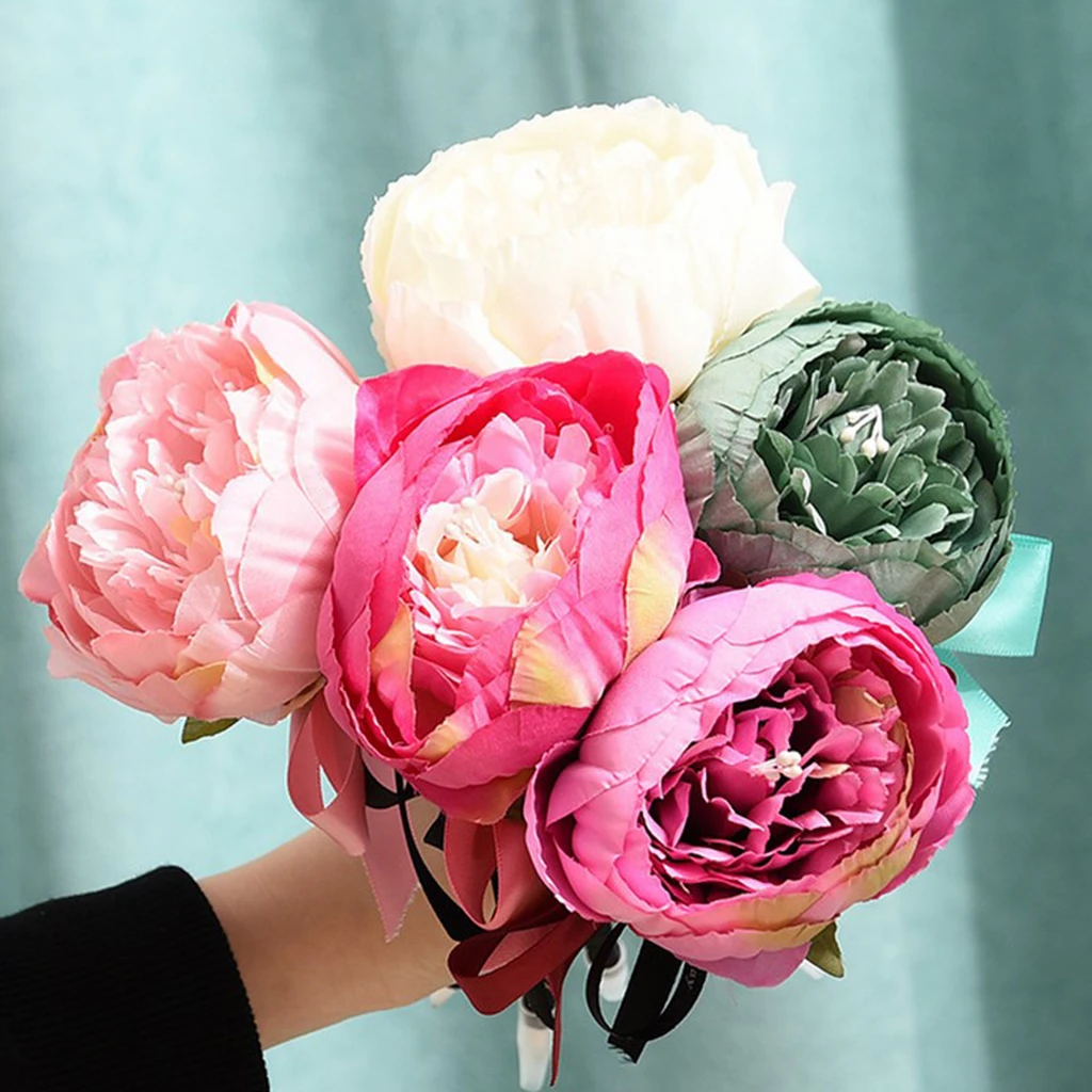 Wedding Guest Book Signing Pen Banquet Party Prom Crystal Ribbon Peony Flower Ball Pen With Ribbon And Flower Ball Decor