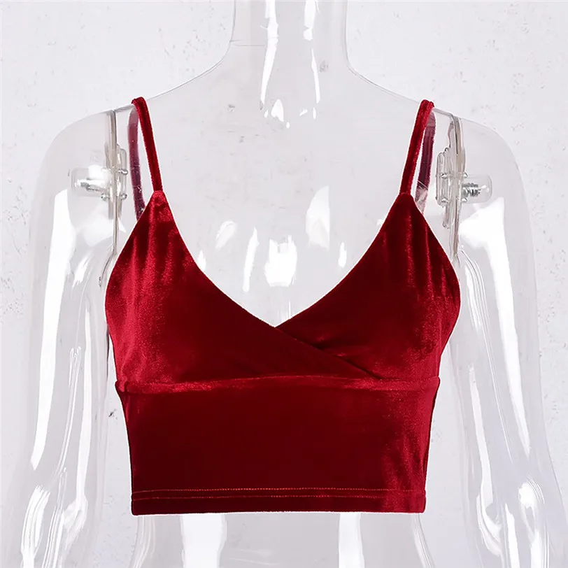 Sexy Velvet Crop Top Female Camis Vintage Casual Vest Women's Tops Base Shirt Slim Cropped Women's Blouse Wholesale noFB4 (8)