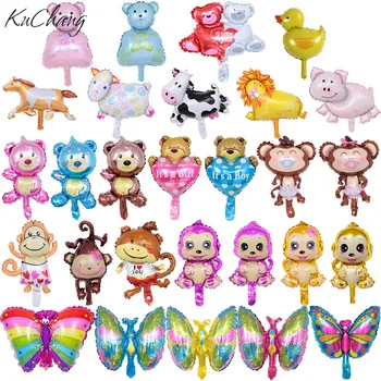 

50pcs Mix Mini Bear Monkey Buttfly Sheep Pig Princess Animal Foil Balloons Inflated Air Ballon Birthday Party Supplies Kids Toy