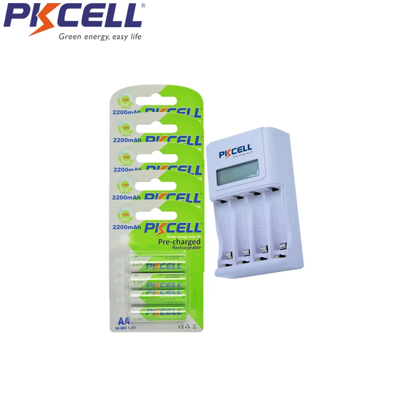 

20Pcs PKCELL AA 1.2V Low Self Discharge aa2200mAh Rechargeable Battery Batteria and Charger For 2 To 4Pcs AA AAA nimh nicd batt