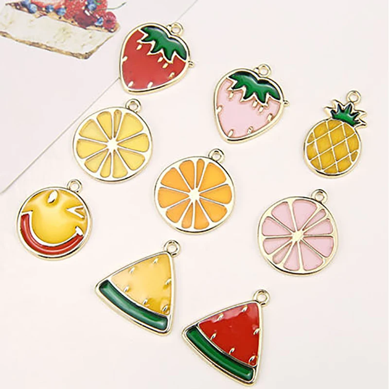 

6pcs Fashion Jewelry For Women Earring Alloy Drops Oil Fruit Strawberry Watermelon Lemon Cute Pendant Diy Handmade Accessories