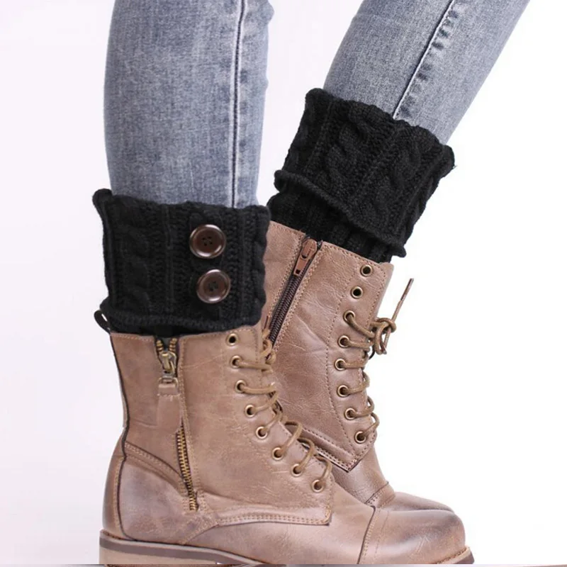 Модные двойные кнопки кабель вязаный сапог Короткие гетры женские сапоги носки Трикотажные Твист Мода аксессуары: ботинки