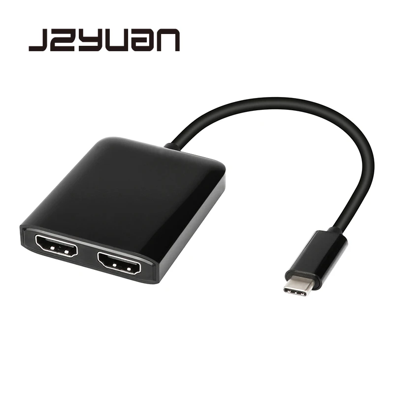 

JZYuan USB Type C to HDMI Adapter Type C 3.1 Male to Dual HDMI Female Converter 4K 30Hz UHD Video Cable for Macbook Dell