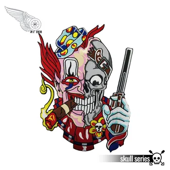

Clown with gun motorcycle embroidery iron on custom patch for jacket full back punk biker cut stickers free shipping
