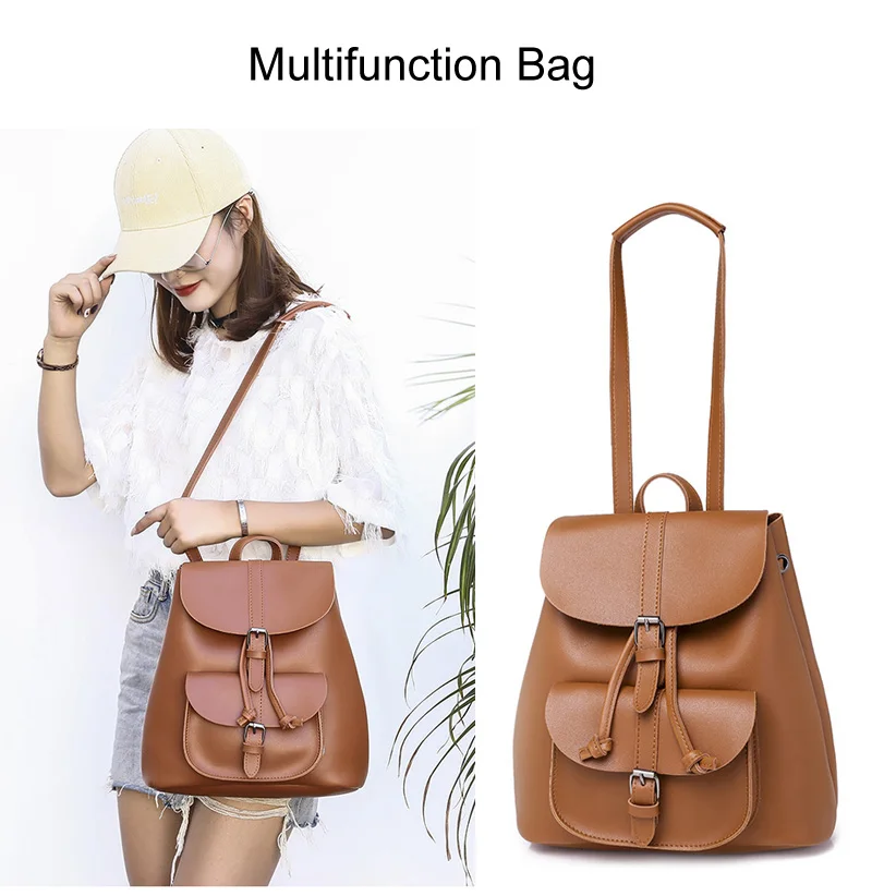 Женский рюкзак, винтажная кожаная школьная сумка с кулиской, черный рюкзак, брендовые сумки на плечо для девочек-подростков, женские рюкзаки XA23H