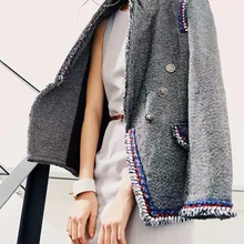 Серый Блейзер, шерстяной Блейзер, пальто для женщин, новинка, весна, осень, зима, подиум, модный Женский блейзер, короткий, тонкий