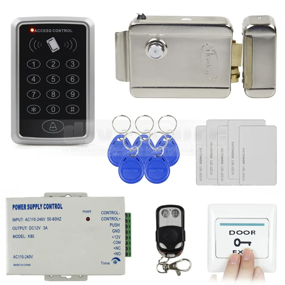 

DIYSECUR Remote Control 125KHz Rfid Access Control System Full Kit Set + Electronic Door Lock + Power Supply + Exit Button