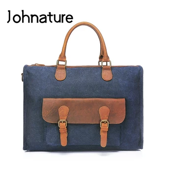 

Johnature 2020 New Men Handbag Multifunctional Large Capacity Canvas With Crazy Horse Leather Briefcase Shoulder&Crossbody Bags