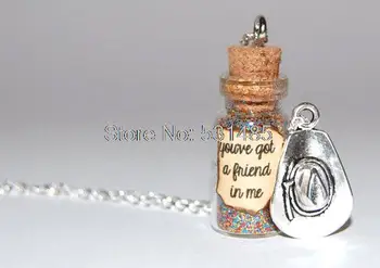 

12pcs/lot Toy Story Handmade Glass Bottle Necklace you've got a friend in me message silver necklace