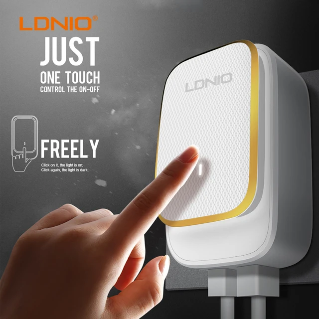 Best Offers LDNIO 2.4A USB US Plug Travel Mobile Phone Tablet Charger With LED Touch Night Light For Charging Electric Devices During Travel
