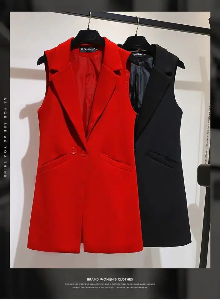 MUMUZI Блейзер Повседневный женский жилет женский длинный костюм жилет женский пиджак пальто черный красный карманы офис леди пальто без рукавов
