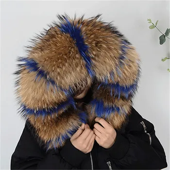 

2019 Fashion Winter Raccoon Fur Necklace 100% Natural Raccoon Fur Scarf 60cm-80cm Ladies Coat Coat Scarf Collar Cap.