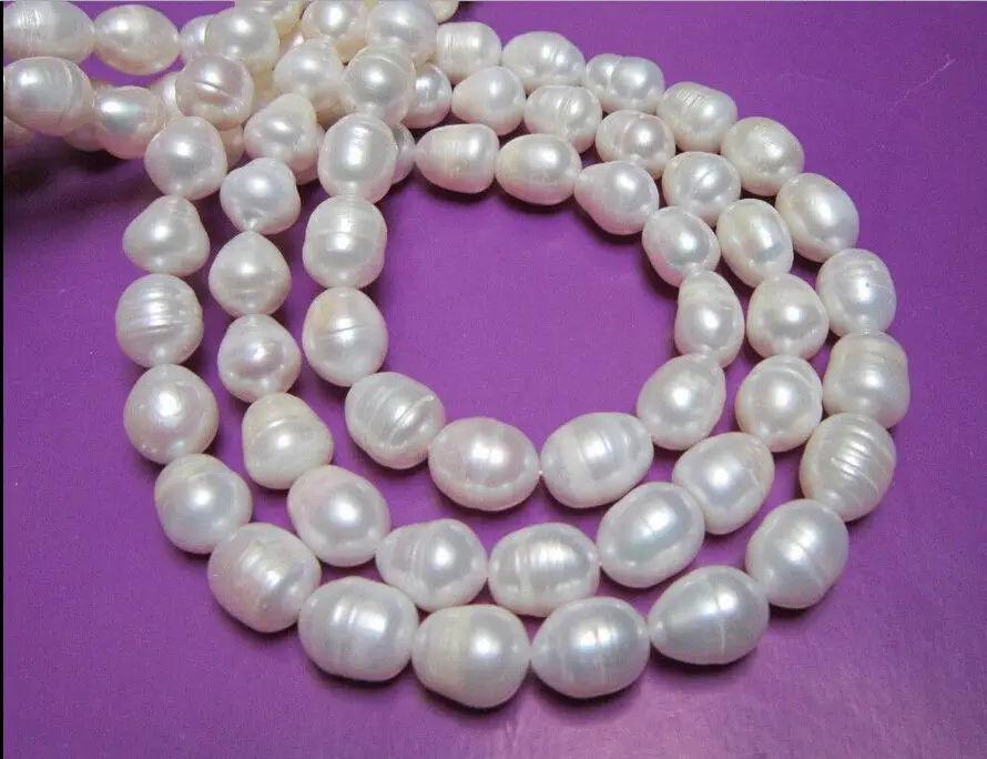 

49'' 14MM NATURAL AKOYA WHITE BAROQUE PEARL NECKLACE 14K Clasp t