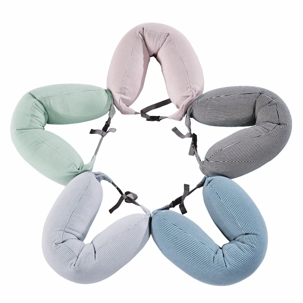 U Shaped Striped Travel Pillow Inflatable Neck Pillow Soft Pillows for