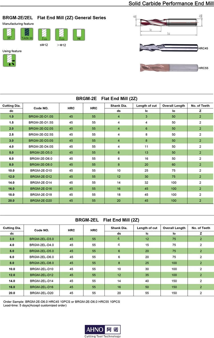 AHNO твердосплавная Концевая фреза 2 флейты сверла 1 мм 2 мм 3 мм 4 мм 5 мм 6 мм 8 мм 10 мм 12 мм 14 мм 16 мм 18 мм 20 мм заводские магазины HRC45
