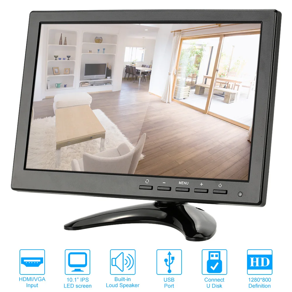 10,1 ''HD 1280*800 светодиодный IPS Display HDMI 1080 P/1080i VGA 1280*800 видео вход встроенный динамик U диск для системы видеонаблюдения