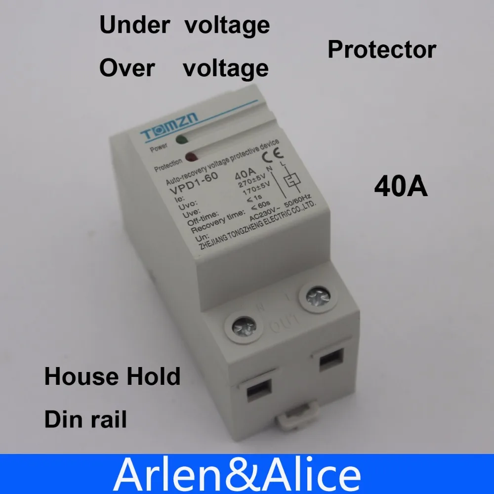 40A 230V din-рейка автоматическое восстановление переподключение перенапряжения и под напряжением защитное устройство предохранитель реле защиты