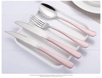 

Stainless Steel Tableware Steak Knife and Fork Cutlery Set of The Lacquer That Bake Beefsteak Pink Forks Knives Spoons CJ7