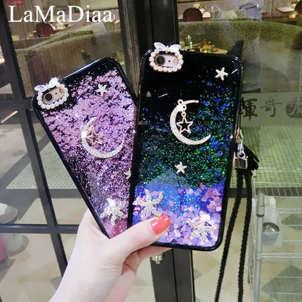 

Luxury Bling Crystal Rhinestone Diamond Moon Case For iPhone X 5S 6S 7 8 plus Soft Liquid Quicksand Shell Bag Coque Cover