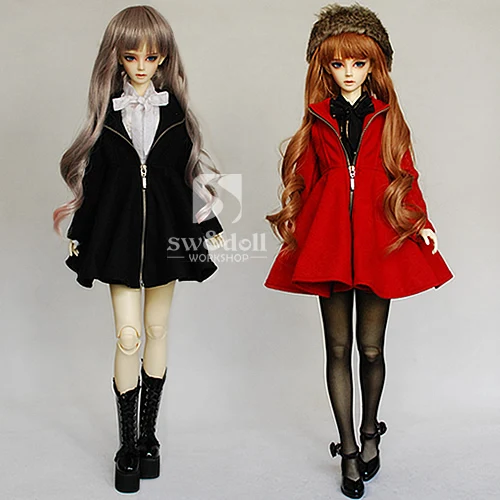 

Free Shipping,1/3 Bjd clothes Zipper dress coat red/black
