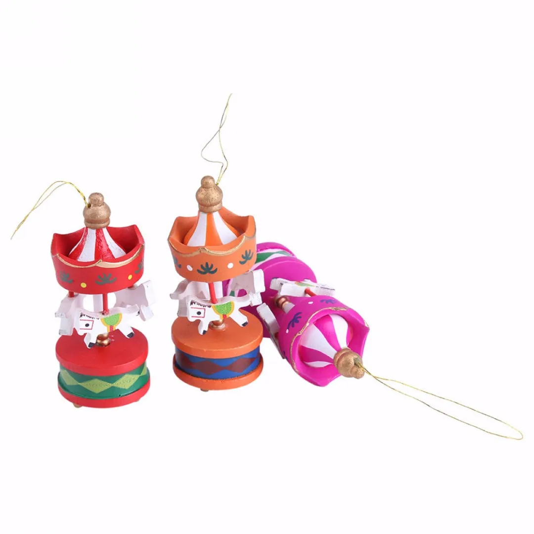 JX-LCLYL 6Pcs Wooden Carousel Horse Ornament Merry-Go-Round Christmas Bedroom Decor New