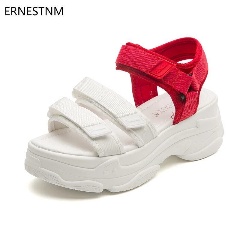 ERNESTNM Women Sandals 2019 Summer Red Chunky Sandals Wedges Stripper Shoes Platform Open Toe Strap High Heels Sandalias Mujer