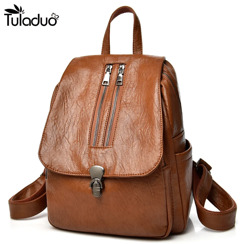 

2018 New Fashion Women Leather Backpack Multifunction Designer Softback Backpacks Female Bookbags For Teenage Girls Rivet Bag