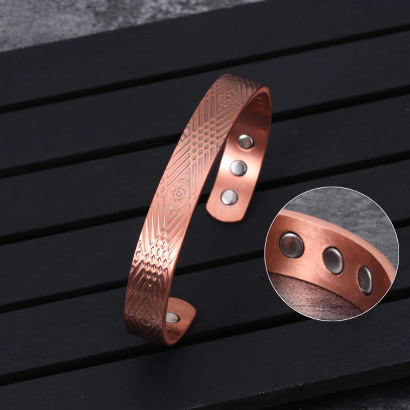 Vinterly Pure Copper Bracelets for Arthritis Woman Men Adjustable Cuff Solid Metal Bangles Vintage Therapeutic Magnet Jewelry